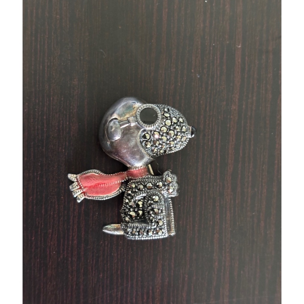 Judith Jack Peanuts Snoopy Flying Ace Marcasite Sterling Silver Pin Brooch Box